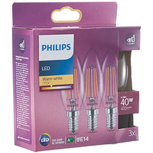 Philips LED Classic 40W B35 LED Candle Filament Bulb, 2700K Yellow Light, E14 Slim Hear, Dimmable, 3 Points