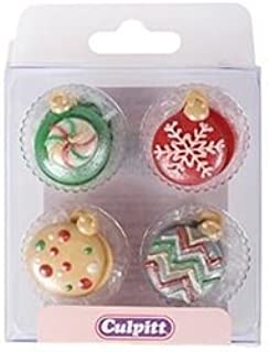 Culpitt Christmas Bauble Sugar Pipings, Edible Royal Icing Decorations, Multi-Coloured Festive Cake and Cupcake Toppers, Pack of 12