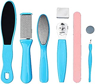 SONGQEE Foot File Pedicure Set，8 in 1 with Water Proof Travel Bag and Foot File Hard Skin Remover Foot Care Kit for Men Women at Home Spa (Blue)