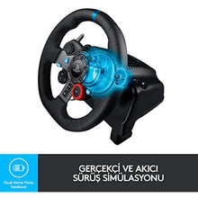 Logitech g g29 driving force racing steering wheel, double motor power feedback, 900 ° steering direction, leather steering, adjustable stainless steel pedals, black