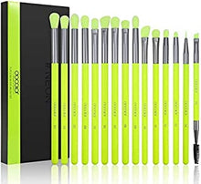 Eyeshadow Brushes Docolor Eye Makeup Brushes 15pieces Professional Eye Makeup Brush Set with Premium Wooden Handles for Eyeshadow, Concealer, Eyebrow, Eyelash and Eye Liners Neon Green