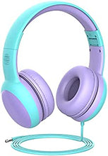 gorsun Kids Headphones with limited volume, Children Headphone with decorative ears Ear, kids headphones for boys and girls, Wired Headset for children-Purple