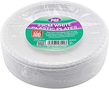 100 WHITE PLASTIC PLATES - 9 inch/23cm quality durable plates ideal for hot and cold food