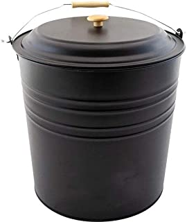 New 12L Metal ASH Bucket with LID Wooden Handle Fireplace Container Litre Coal
