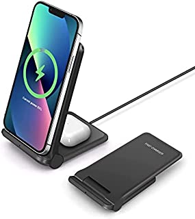 20W Wireless Charger FDGAO Foldable Wireless Charging Station 2 in 1 Fast Charger Stand for Samsung Galaxy S22/S21/S20/S10/S10+/Note20/Galaxy Buds; iPhone 14 Pro Max/14 plus/13/12/11/XS/XR/8/Airpods