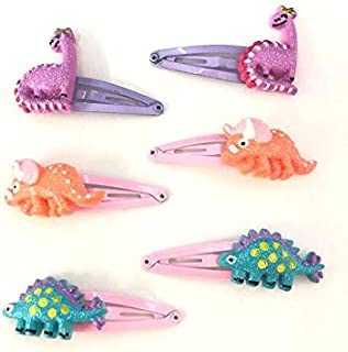 Pack of 6 Dinosaur Glitter Hair Clips Girls Hair Accessories