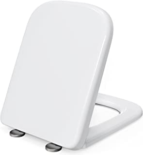 Pipishell Square Toilet Seat, Soft Close Toilet Seat White with Quick Release, Simple Top Fixing, Heavy Duty UF Material Anti-Bacterial Toilet Seats with Stainless Adjustable Hinges (351mmx461mm)