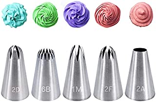 5 Pieces Piping Nozzles Kit Stainless Steel Large Piping Tips Cake Piping Nozzles Tips Icing Nozzles for Cake Decoration DIY Icing Nozzle Tool for Cream Cupcake Cookie Decorating