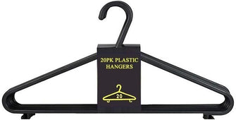 ASPIRE UK 20 Pack Adult Coat Hangers Black Colour Strong Plastic Clothes with Suit Trouser Bar and Lips