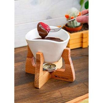 Wooden Stand Fondue Set White Color