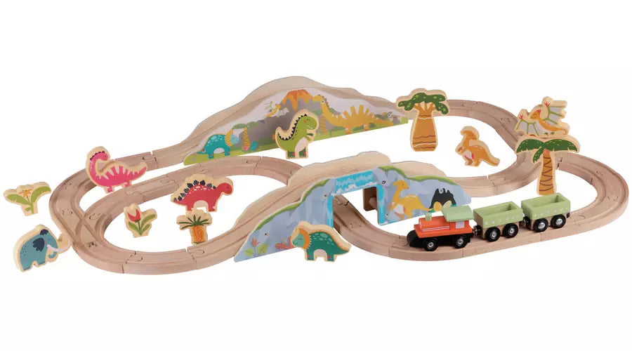 Chad Valley 43 Pieces Wooden Dino Train Set buyinstor