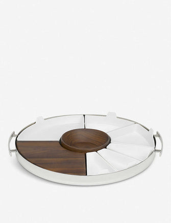 MOOD polished steel, walnut and porcelain tray