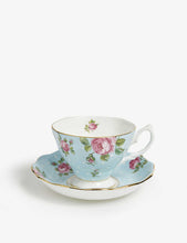 Polka Blue Vintage china teacup and saucer set of two