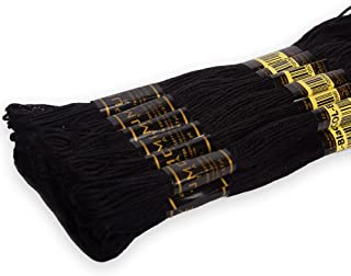 UMC STAG 12 Pieces Black Colour 310 Premium Embroidery Thread | 100% Egyptian Cotton Premium Skeins | Cross Stitch Embroidery Floss | Oeko TEX Certified Stranded Cotton (Black)