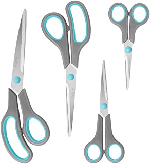 Asdirne Scissors, Stainless Steel Blades, Soft Grip Handle, Suitable for Households,Offices and Schools, Blue/Grey, 4 pcs/Pack