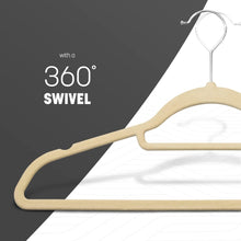 KEPLIN Velvet Hangers 50 Pack (45cm) -Thin Non-Slip Clothes Coat hangers with Tie Bar and 360 Degree Hook for Home Storage Durable, Sturdy & Space Saving Wardrobe Organisers for Suits, Jackets - Cream