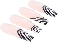 Vatocu Coffin Glossy False Nail Long French Fake Nails Nude Press on Nails Black Acrylic Stick on Nails for Women and Girls (24pcs