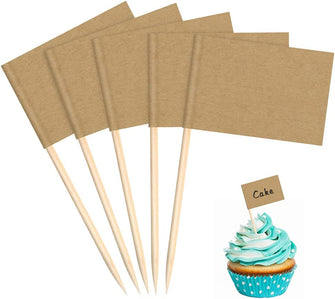 100PCS Blank Toothpick Flags Kraft Paper Food Labels (3.5  2.5cm) Fruit Picks for Party Food, Cheese Plate & Cupcake Toppers, Cheese Label, Baby Shower Names, Fruit Salad Cocktail Sticks(Kraft Paper)