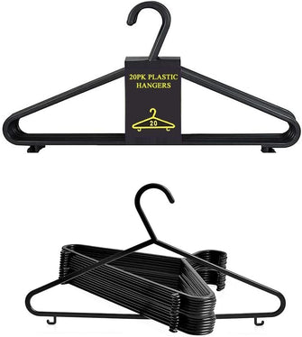 ARASO-UK Adult Coat Hangers Black Colour Strong Plastic Clothes with Suit Trouser Bar and Lips (20)