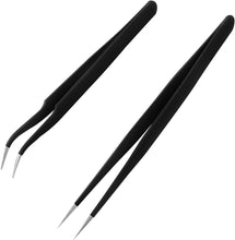 Sularpek 2 Pcs Lash Tweezers, Eyelash Extension Tweezers, Fine Point Tweezers, Nail Art Tweezers, for Eyelash Extensions, Eyebrows and Facial Hair Removal and Craft, Makeup Tools(Black)