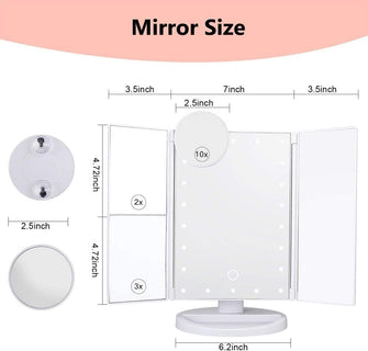 Nestling Makeup Mirror with LED Lights, 22 LED Lights Vanity Cosmetic Mirror with Touch Screen, Magnification Tri-Fold 2X 3X Magnifying, 180 Free Rotation, Dual Power Supply LED Mirror (White)