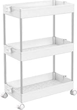 SPACEKEEPER Storage Trolley 3-Tier Slide Out Rolling Utility Cart Storage Shelf Rack on Wheels Multi-purpose Shelving Organizer for Office, Kitchen, Bedroom, Bathroom, Laundry Room & Dressers, White