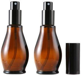 UPSTORE 2Pcs 50ml Amber Glass Spray Bottle Empty Refillable Cosmetic Vials Sample Packing Containers with Fine Mist Sprayer Atomizer and Black Cap for Essential Oils Perfumes Makeup Water