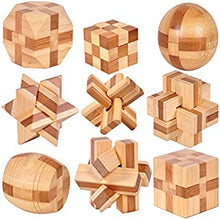 Holzsammlung Set of 9 3D Wooden Puzzles IQ Challenge Brain Teasers Lock Logic Intellectual Educational Toy Game Jigsaw Removing Assembling Cube Puzzle Gift Set for Adults and Kids