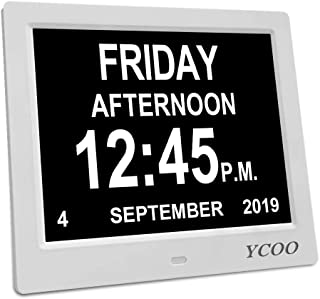 YCOO [Newest Version] Dementia Clock,8 Inches Calendar Clock Day Date Clock,Memory Loss Day Clock Extra Large Non-Abbreviated Day & Month Digital Clock