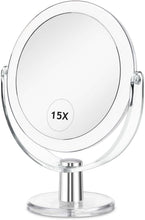 CLSEVXY Vanity Mirror Makeup Mirror with Stand, 1X/15X Magnification Double Sided 360 Degree Swivel Magnifying Mirror, 6.25 Inch Portable Table Desk Counter top Mirror Bathroom Shaving Make Up Mirror