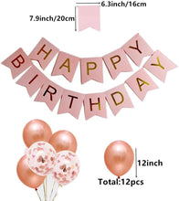 Happy Birthday Banners Rose Gold Birthday Banner Bunting + 12pcs 12 Latex Balloons Girls Birthday Decorations Supplies for Women