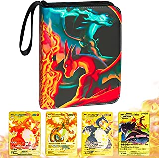 4-Pocket Trading Card Binder, with 4 Charizard Vmax GX DX Golden Collection Cards, Card Collector Album Holder Fits 480 Cards with 60 Removable Sheets, Best Gift for Collectors and Kids