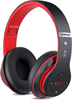 6S Wireless Headphones Over Ear, [40 Hrs Playtime] Hi-Fi Stereo Foldable Wireless Stereo Headsets Earbuds with Built-in Mic, Micro SD/TF, FM for iPhone/Samsung/iPad/PC (Black & Red)