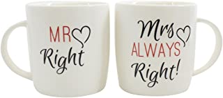 Mr. Right and Mrs. Always Right Novelty Set of Two Cute Coffee Tea Mugs, Perfect for Wedding or Anniversary Celebration