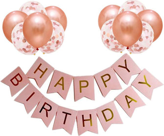 Happy Birthday Banners Rose Gold Birthday Banner Bunting + 12pcs 12 Latex Balloons Girls Birthday Decorations Supplies for Women