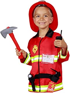 Matissa Children's Firefighter Role Play Costume and accessory Set Kids Boys Girls (Light Set, Small (3-5 Years))