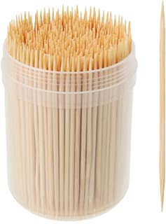 Large 6cm Round Cocktail Sticks Wooden Toothpicks in Storage Box Sturdy Safe Double Sided Picks for Dental Teeth Picking Party Buffet Canapé Appetisers Barbecue (500 Cocktail Sticks)