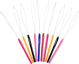 10PCS Multicolored Plastic Hair Extension Loop Needle Tool Loop Threader Pulling Hook Bead Device Tool for Hair Extensions Feather Extensions