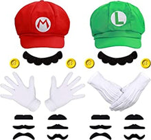 iZoeL Super Mario Bros Mario and Luigi Hats Caps Mustaches Gloves Buttons Suspenders Cosplay Costume for Halloween Costumes Women Men Kid Halloween Outfits Carnival Costume