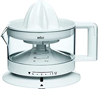 Braun CJ3000 Electric Citrus Press, 350 ml bowl with scale, adjustable pulp control, automatic start/stop, cable storage - White