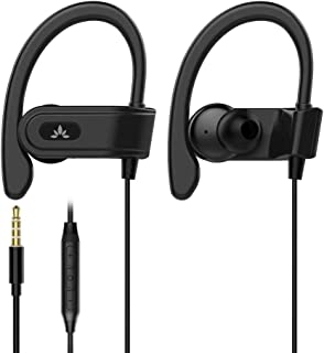 Avantree E171 - Sports Earbuds Wired with Microphone, Sweatproof Wrap Around Earphones with Over Ear Hook, In Ear Running Headphones for Workout Exercise Gym Compatible with Cell Phones - Black