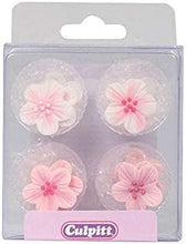 Culpitt Pink Flower Sugar Decorations, Sugar Pipings, Edible Decorations for Cupcakes, Cakes, Cookies, Pink and White Flowers, 12 Piece - Single Pack