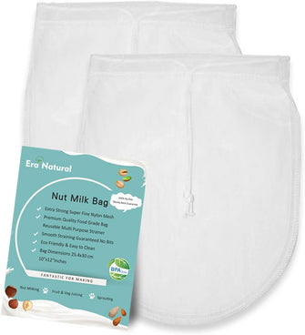 Nut Milk Bag Reusable 2 Pack 12" x 10" Cheesecloth Bags for Straining Almond/Soy Milk Greek Yogurt Strainer Milk Nut Bag for Cold Brew Coffee Tea Beer Juice Fine Nylon Mesh Cheese Cloth