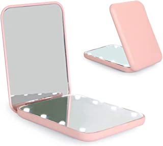 wobsion Compact Mirror, Magnifying Mirror with Light, 1x/3x Handheld 2-Sided Magnetic Switch Fold Mirror,Small Travel Makeup Mirror,Pocket Mirror for Handbag,Purse,Gifts for Girls(Pink)