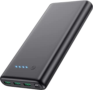 QTshine Power Bank,【26800 mAh High Capacity】Portable Charger Fast Charge with 3 Outputs & Type-C Input External Battery Pack with 4 LED Lights Ultra Compact for Smart Phone, Tablet - Classic Black