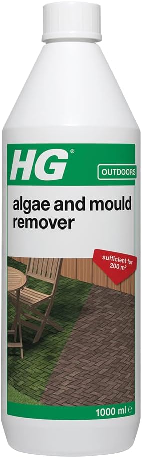 HG Algae and Mould Remover, Stone Cleaner Removes Algae & Grey-Green Veil from Patios, Paths, Roofs, Walls, Plant Pots, Headstones & More  1 Litre (181100106)