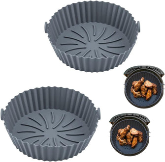 Silicone Air Fryer Liners, 7.8 inches 2PCS Air Fryer Liners Reusable Air Fryer Accessories Non-Stick, Oil-Proof, Water-Proof. Food Grade Silicon Baking Tray for Roasting Microwave (Gray)