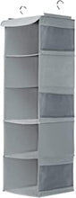 Hanging Storage with 5 Shelves Wardrobe Closet Organiser, BrilliantJo Storage Shelves Unit with 6 Pockets for Clothes - Grey(30 x 30 x 108cm)