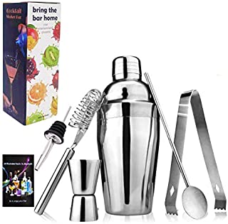 Cocktail Making Set, Cocktail Shakers 6 Pieces Set 750ml Capacity with Bar Accessories and Recipes Made of Food Grade Stainless Steel 304 Great for Home and Bar Use or As a Gift