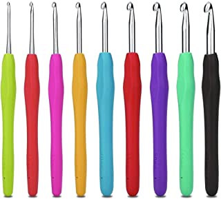 1BAZAR Crochet Hooks Set / Aluminium Soft Grip Rubber Handle Needles / Set of 9pcs (2mm, 2.5mm, 3mm, 3.5mm, 4mm, 4.5mm, 5mm, 5.5mm, 6mm)